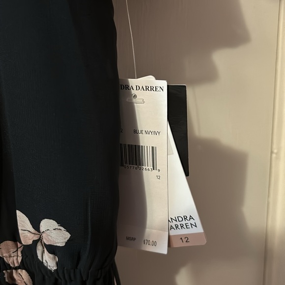 Sundress NWT dark navy chiffon with pink flowers size misses 12 - Picture 3 of 7